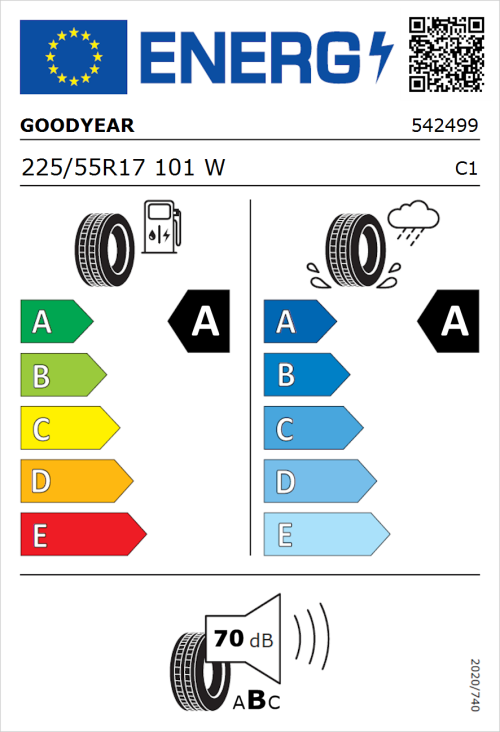 Tyre Label for Goodyear EfficientGrip Performance 2 225/55R17 101W