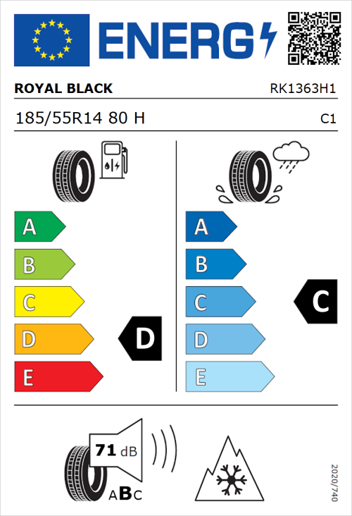Tyre Label for Royal Black Royal A/S 185/55R14 80H