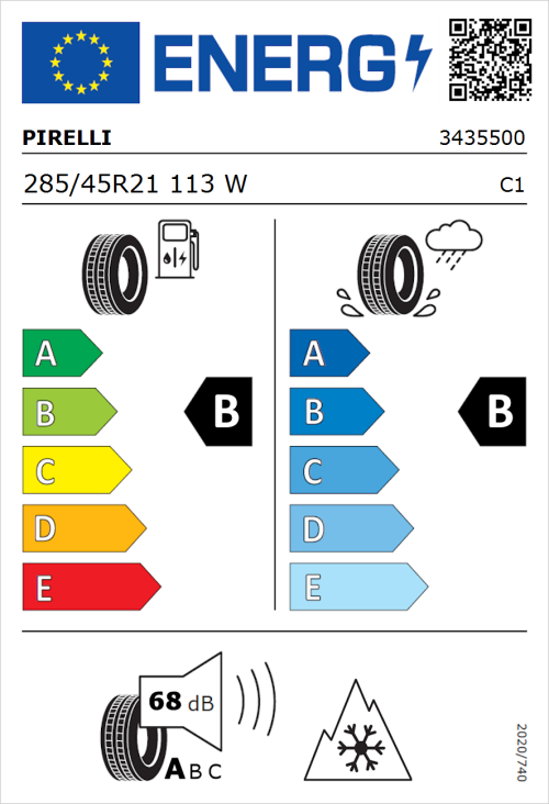 Tyre Label for Pirelli Scorpion Verde All Season 285/45R21 113W