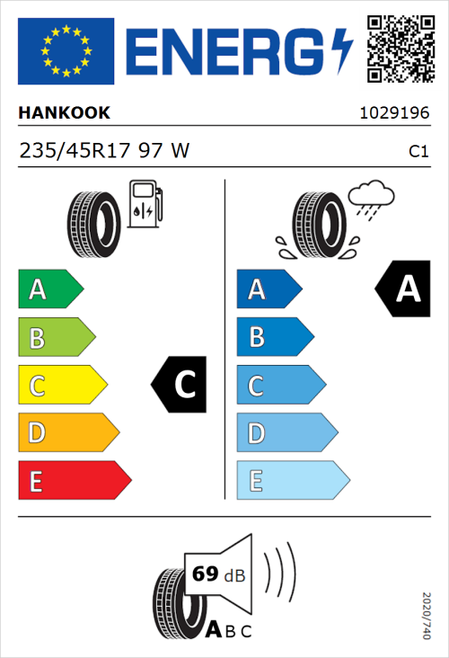 Tyre Label for Hankook Ventus Prime 4 (K135) 235/45R17 97W