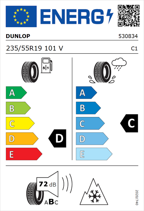Tyre Label for Dunlop SP Winter Sport 4D 235/55R19 101V