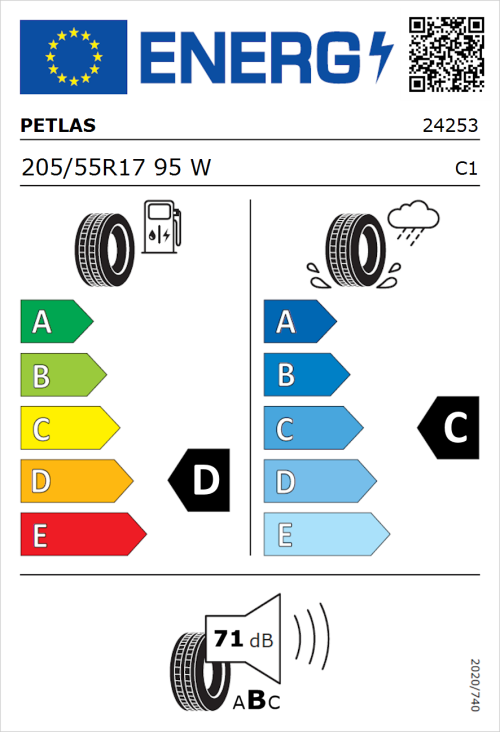 Tyre Label for Petlas Velox Sport PT741 205/55R17 95W