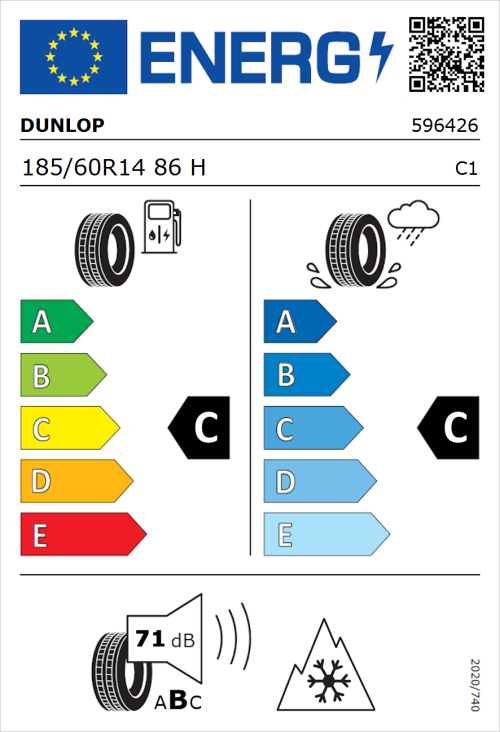 Tyre Label for Dunlop All Season 2 185/60R14 86H
