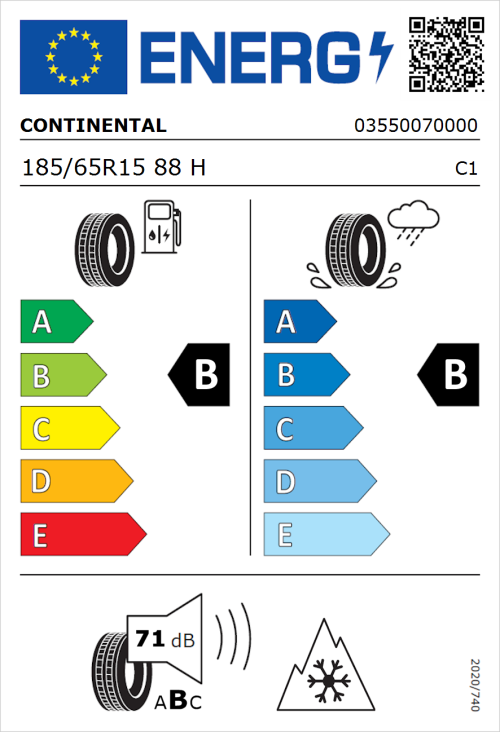 Tyre Label for Continental AllSeasonContact 2 185/65R15 88H