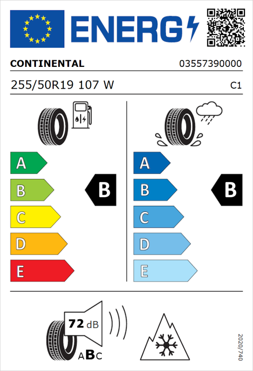 Tyre Label for Continental AllSeasonContact 2 255/50R19 107W