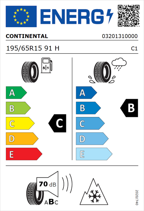 Tyre Label for Continental AllSeasonContact 2 195/65R15 91H