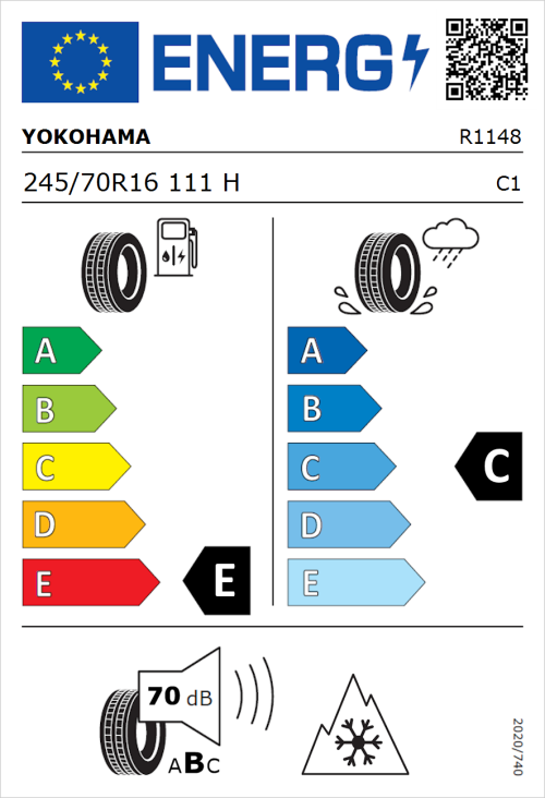 Tyre Label for Yokohama Geolandar-G015 245/70R16 111H